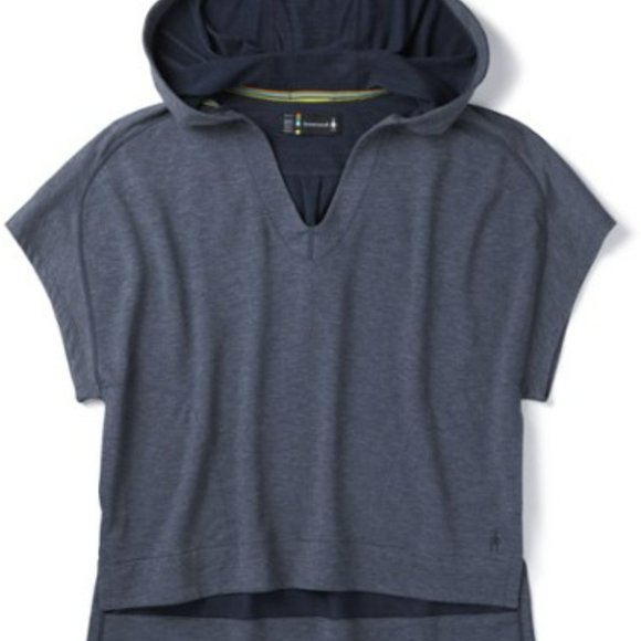 Smartwool Active Reset Hooded Pullover Short Sleeve Sweater Blue - S - Picture 3 of 10